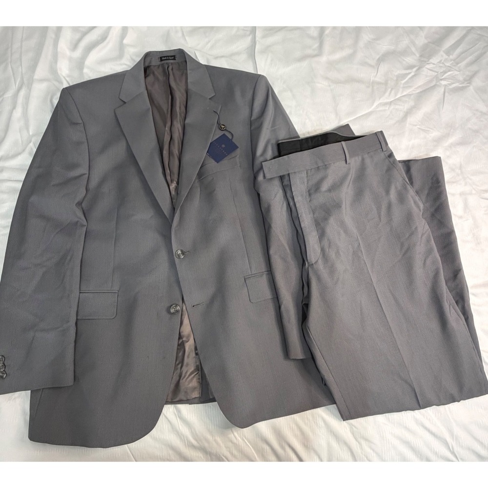 Alexandre of London Savile Row Mens 48L Suit Grey Pinstripe 100% Wool 2pc New